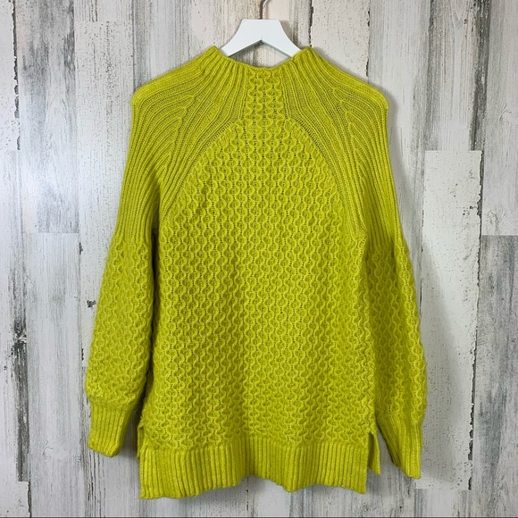Anthropologie Bia Mock Neck Alpaca Blend Tunic Sweater in Neon Chartreuse XSMALL - Picture 7 of 13
